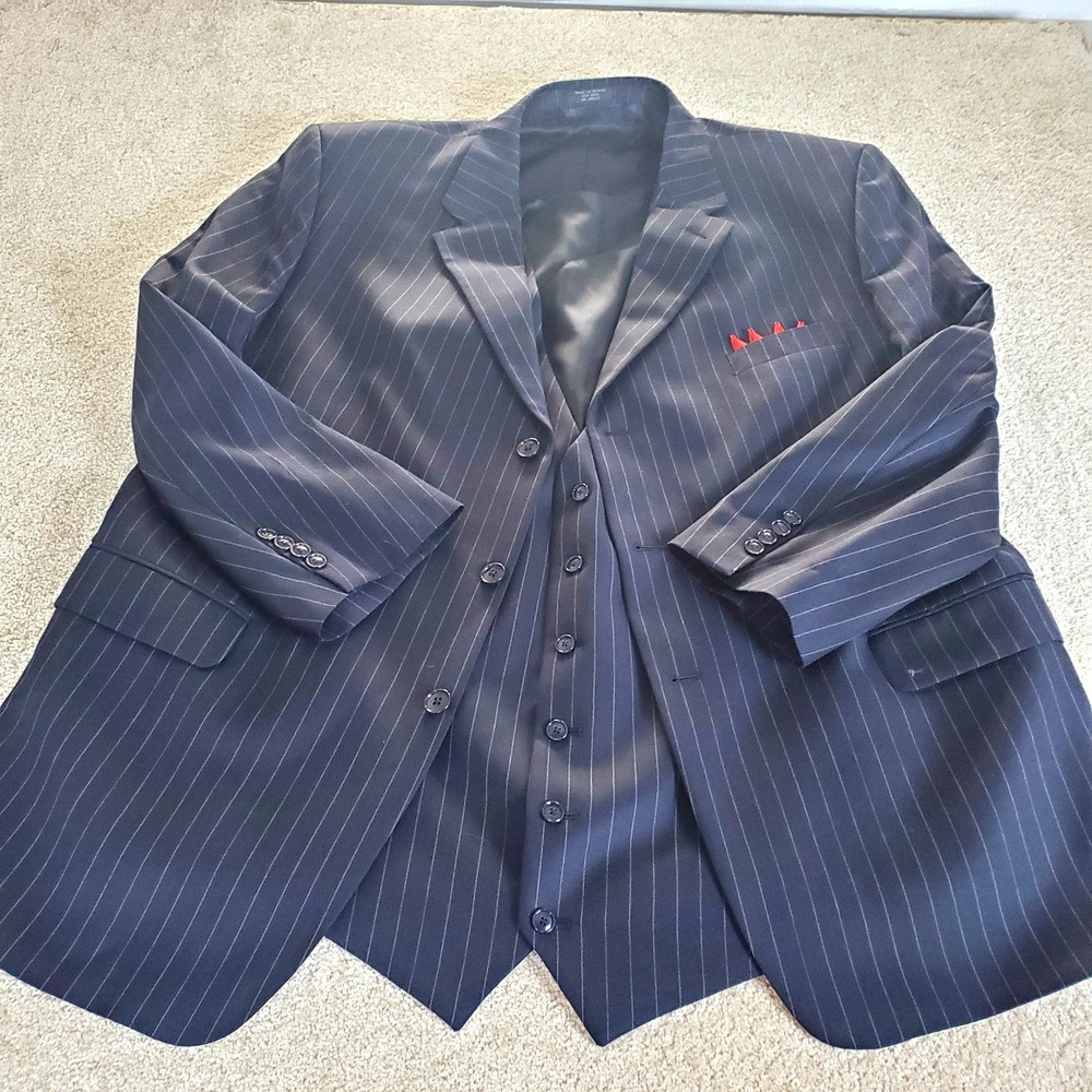 Jones New York Suit Coat & Vest Size 50R Navy Blue Pinstripe - No Pants